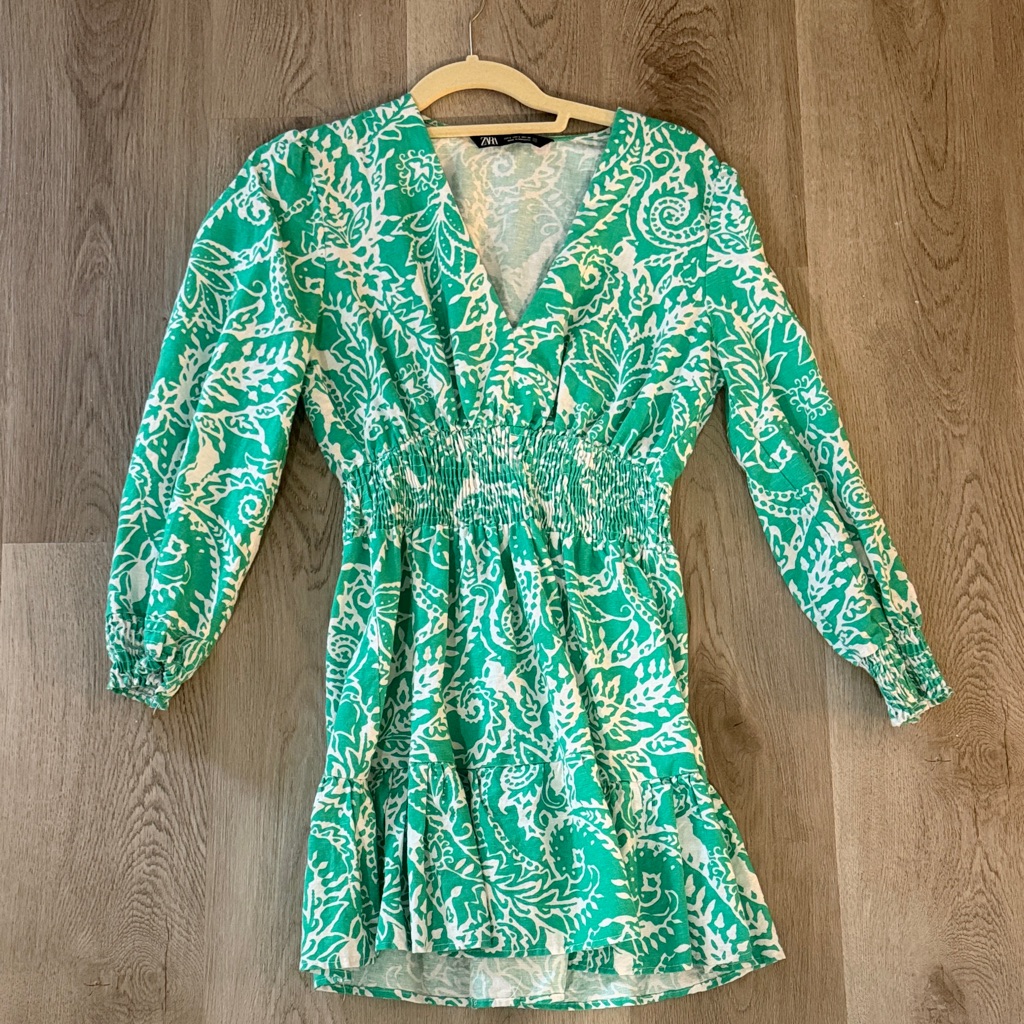 Zara Green And White Patterned Dress